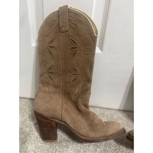 Vintage Dingo Acme Leather Cowboy Boots Women’s Sz US 7 Made In USA Western Tan - Picture 3 of 13